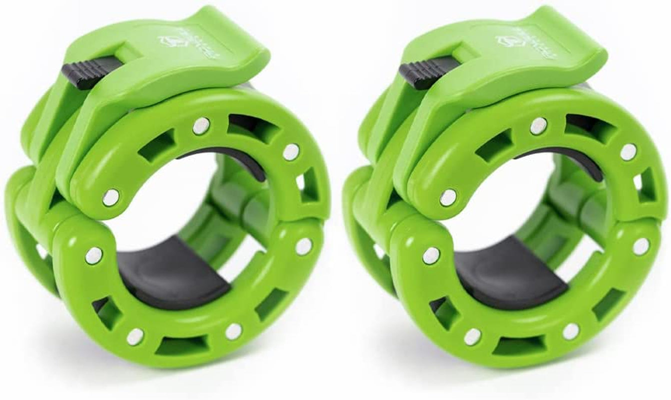 Green Barbell Collars (Pair) with a white background.