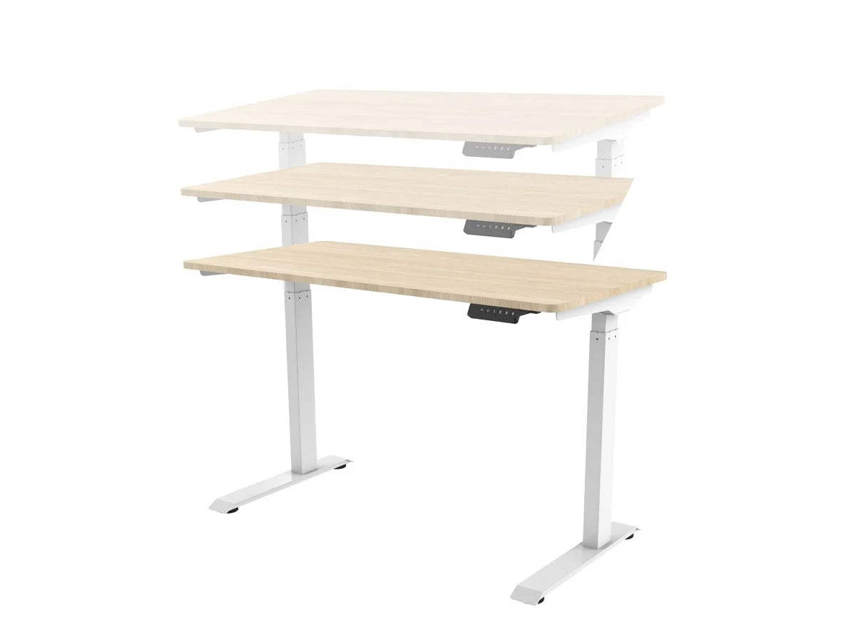 Electric Adjustable Desk showing the different heights it can get.