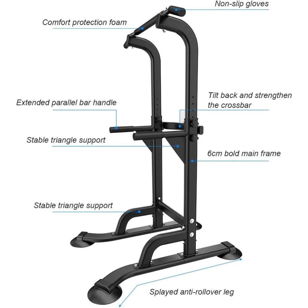 Pull Up Bar Station showing all the features. These include comfort protection foam, anti-rollover legs, stable triangle support, and more.