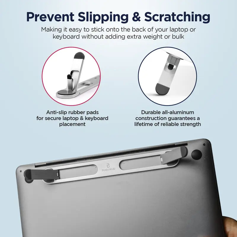 Laptop Portable raiser showing how it prevent slipping and scratching.