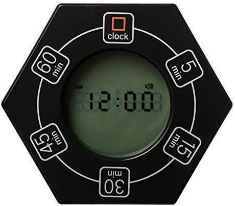 Black hexagonal timer showing the clock in another angle.