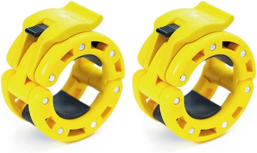 Yellow Barbell Collars (Pair) with a white background.