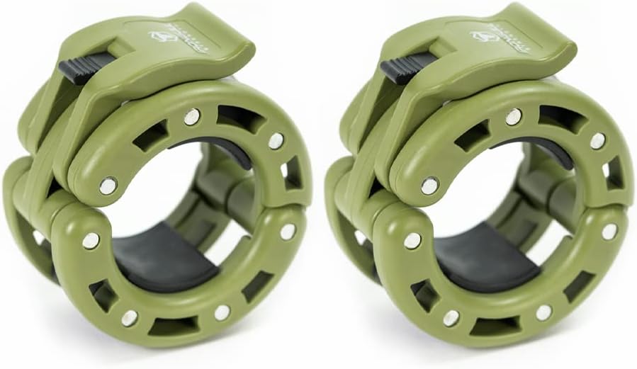 Army green Barbell Collars (Pair) with a white background.