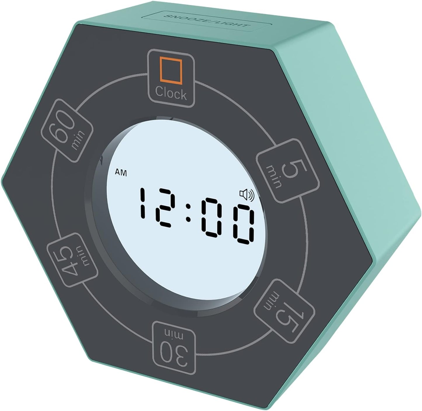 Cyan Hexagonal Timer showing the clock