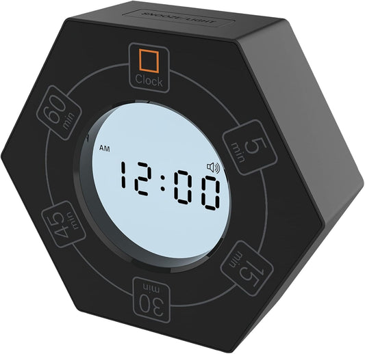 Black Hexagonal Timer showing the clock