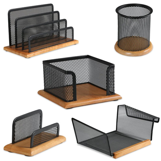 5 piece Office Desk Organizers with a white background.