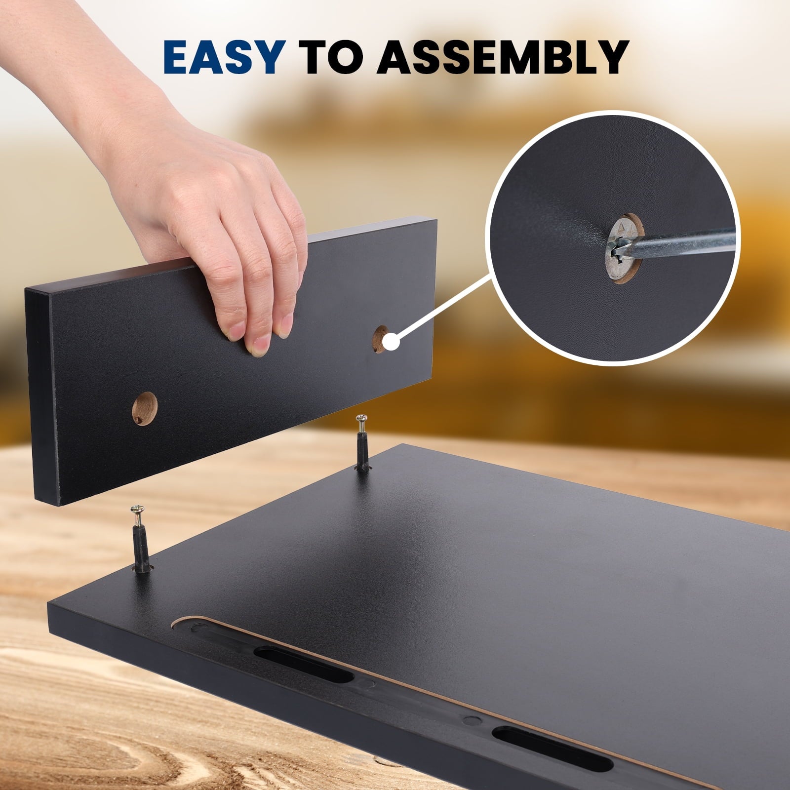 Dual Monitor Stand showing that it is easy to assemble.