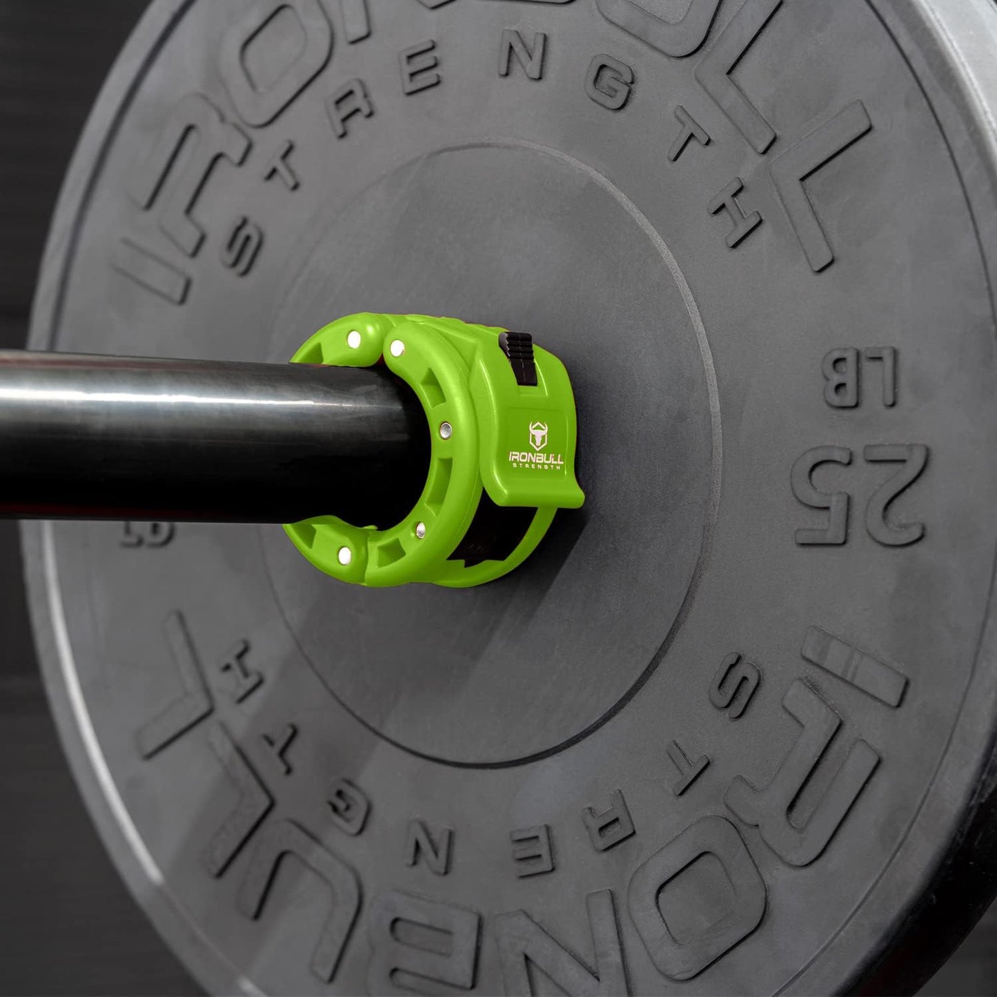 Barbell Collars in a barbell holding a 25 pound weight.