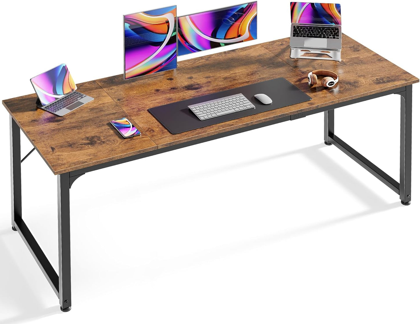 Wooden Rectangular Desk with 2 computers and 2 screens.