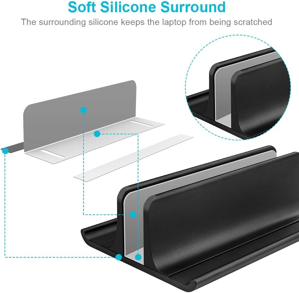 Vertical Laptop Stand showing how it has silicon in the inside to not scratched the laptop.