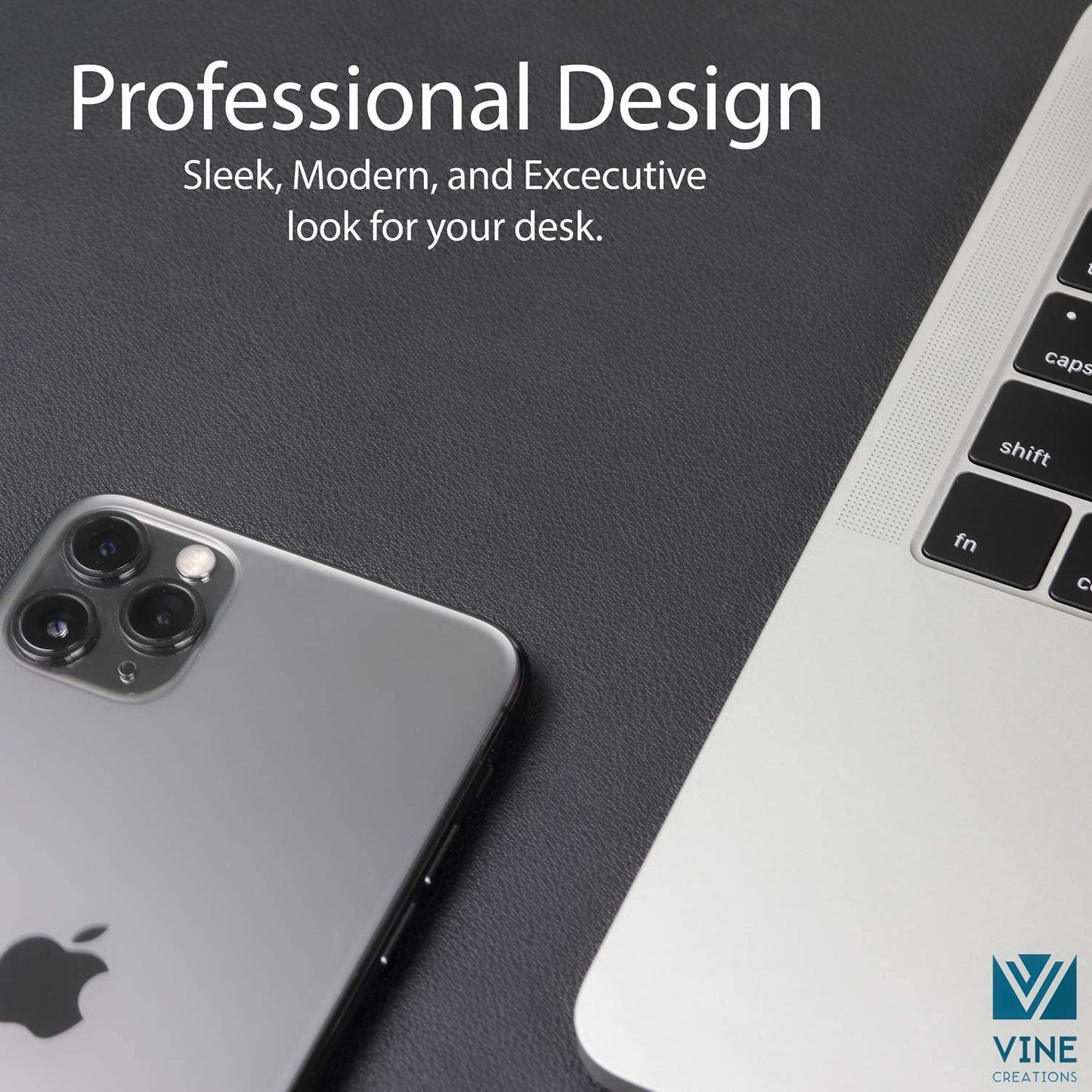 Black desk mat showing how professional and sleek it looks.